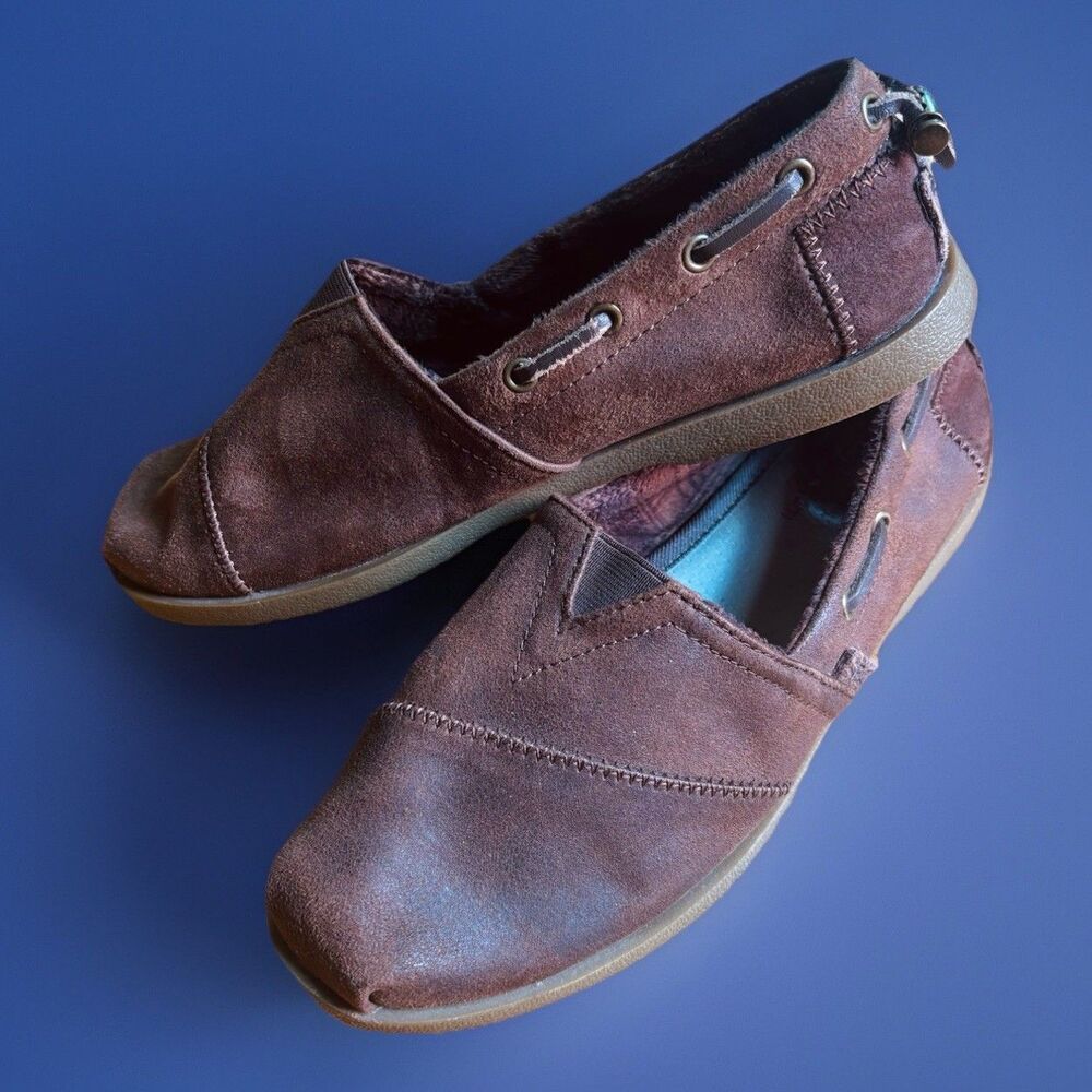 Bobs By Skechers Womens Size 8.5 Faux Leather Chill Luxe Brown Slip On Flat